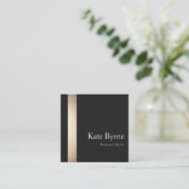 エレガント金ゴールドストライプのプロフェッショナルブラック スクエア名刺 (スタンド正面)