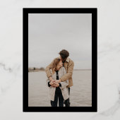 エレガント金ゴールドストライプイニシャル2枚結婚の写真 箔招待状 (裏面)