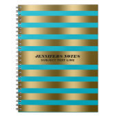 エレガント金ゴールドストライプカスタム青の背景 ノートブック (正面)