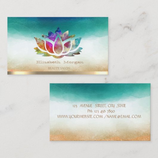 エレガント金ゴールドストライプカラフルロータスウォーター色 名刺 (正面/裏面)