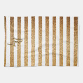 エレガント金ゴールドストライプグリッターイニシャル キッチンタオル (横)