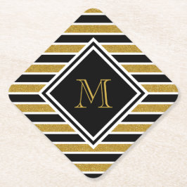 エレガント金ゴールドストライプグリッターモノグラムの ペーパーコースター