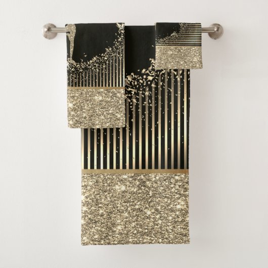 エレガント金ゴールドストライプグリッターヨガガガール バスタオルセット (インサイチュ)