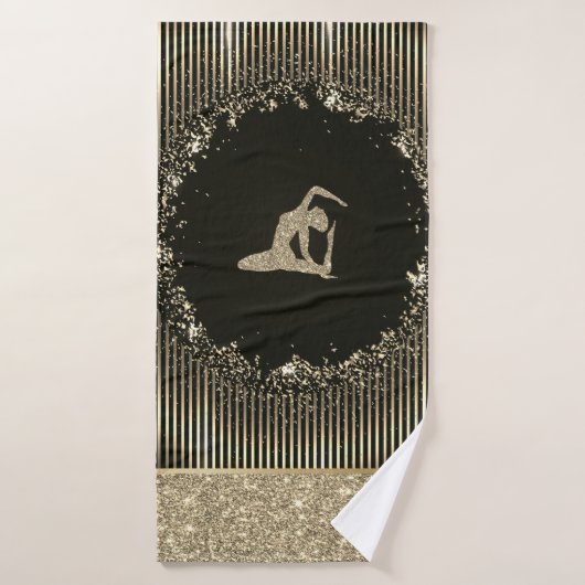 エレガント金ゴールドストライプグリッターヨガガガール バスタオルセット (バスタオル)