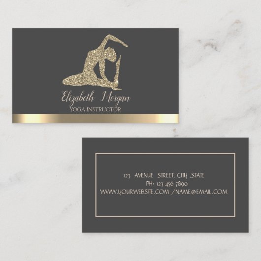 エレガント金ゴールドストライプグリッターヨガガガール 名刺 (正面/裏面)