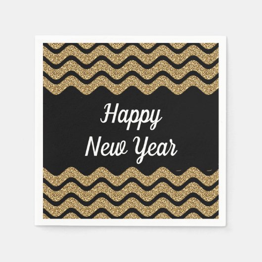エレガント金ゴールドストライプグリッター新年 スタンダードカクテルナプキン (正面)