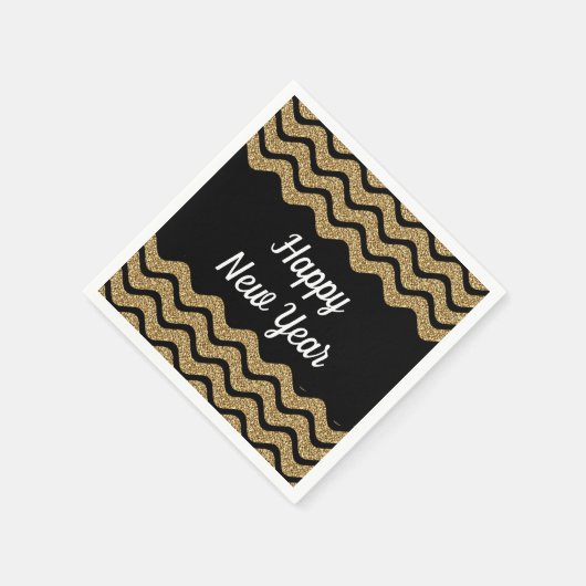 エレガント金ゴールドストライプグリッター新年 スタンダードカクテルナプキン (角)