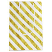 エレガント金ゴールドストライプハッピーバースデー ミディアムペーパーバッグ (裏面)