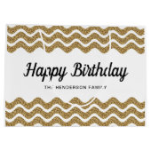 エレガント金ゴールドストライプハッピーバースデー ラージペーパーバッグ (裏面)