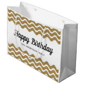 エレガント金ゴールドストライプハッピーバースデー ラージペーパーバッグ (正面アングル)