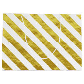 エレガント金ゴールドストライプハッピーバースデー ラージペーパーバッグ (裏面)