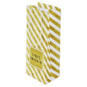 エレガント金ゴールドストライプハッピーバースデー ワインギフトバッグ (正面アングル)
