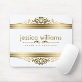 エレガント金ゴールドストライプフローラアクセント マウスパッド (マウス)