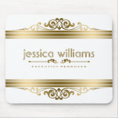 エレガント金ゴールドストライプフローラアクセント マウスパッド (正面)