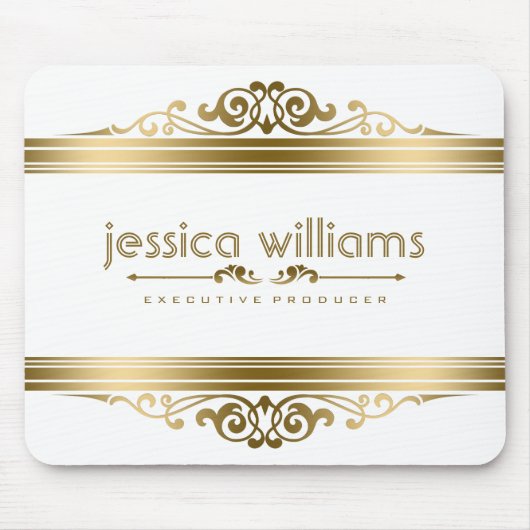 エレガント金ゴールドストライプフローラアクセント マウスパッド (正面)