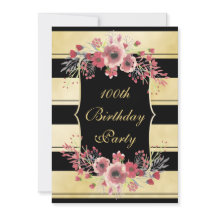 エレガント金ゴールドストライプフローラWatercolor 100th