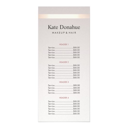エレガント金ゴールドストライプヘアサロン価格表メニュー ラックカード (正面)