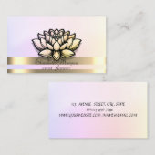 エレガント金ゴールドストライプホログラフィックシック蓮 名刺 (正面/裏面)