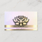 エレガント金ゴールドストライプホログラフィックシック蓮 名刺 (正面)