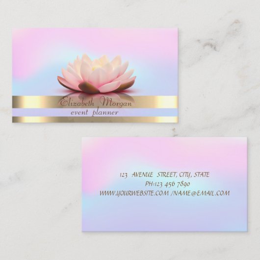 エレガント金ゴールドストライプホログラフィックロータス 名刺 (正面/裏面)