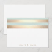 エレガント金ゴールドストライプライトブルーパーソナライズされた ノートカード (正面/裏面)