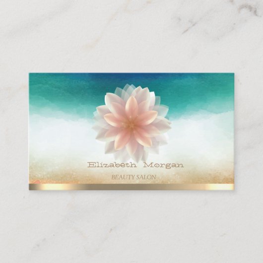 エレガント金ゴールドストライプロータス美しいサロン水彩 名刺 (正面)