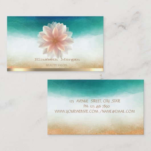 エレガント金ゴールドストライプロータス美しいサロン水彩 名刺 (正面/裏面)