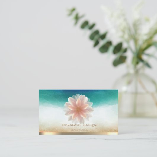 エレガント金ゴールドストライプロータス美しいサロン水彩 名刺 (スタンド正面)