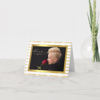 エレガント金ゴールドストライプ写真サンキューカード サンキューカード