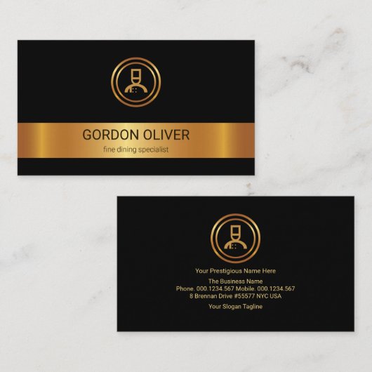 エレガント金ゴールドストライプ刃物料理料理料理人 名刺 (正面/裏面)