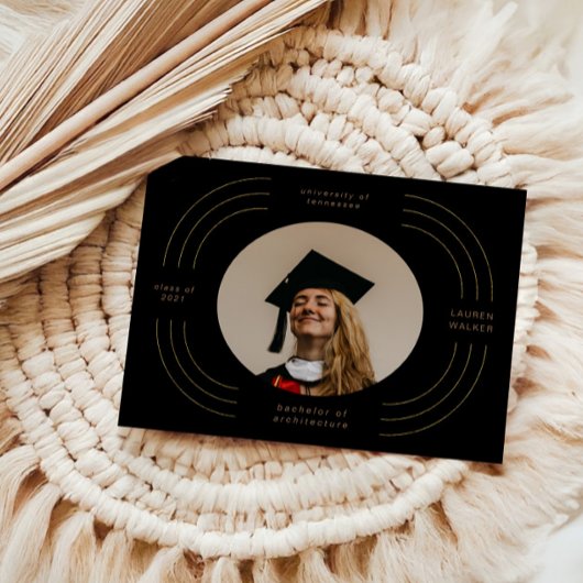 エレガント金ゴールドストライプ卒業発表 招待状