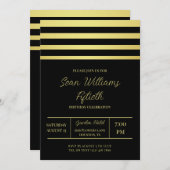 エレガント金ゴールドストライプ男らし誕生日 招待状 (正面/裏面)