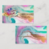 エレガント金ゴールドストライプ紙吹雪、カラフルロータス、大理石 名刺 (正面/裏面)