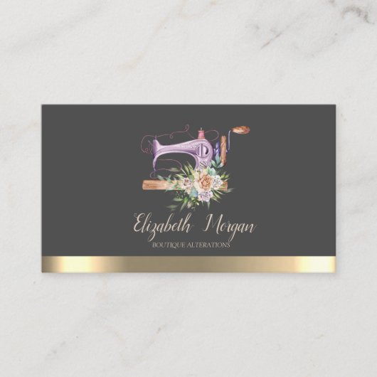 エレガント金ゴールドストライプ裁縫機 名刺 (正面)