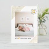 エレガント金ゴールドストライプ2024年新年金ゴールド写真 シーズンカード (スタンド正面)