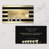 エレガント金ゴールドストライプ、フレーム、金ゴールドハート ロイヤリティカード (正面/裏面)