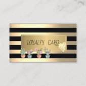 エレガント金ゴールドストライプ、フレーム、金ゴールドハート ロイヤリティカード (正面)