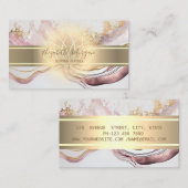 エレガント金ゴールドストライプ、ロータス大理石ホワイトローズ金ゴールド 名刺 (正面/裏面)