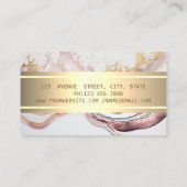 エレガント金ゴールドストライプ、ロータス大理石ホワイトローズ金ゴールド 名刺 (裏面)