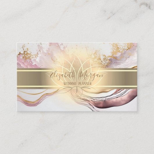 エレガント金ゴールドストライプ、ロータス大理石ホワイトローズ金ゴールド 名刺 (正面)