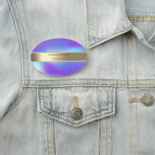 エレガント金ゴールドストライプ、真珠、ホログラフィグラデーションック 名札 (インサイチュ)