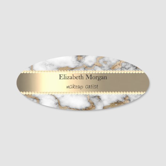 エレガント金ゴールドストライプ、真珠、白金ゴールド大理石 名札 (正面)