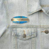 エレガント金ゴールドストライプ、真珠、青い大理石 名札 (インサイチュ)