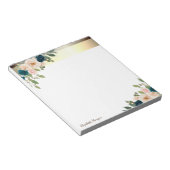 エレガント金ゴールドストライプ、青い花 ノートパッド (アングル)