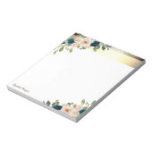 エレガント金ゴールドストライプ、青い花 ノートパッド (回転)