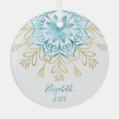 エレガント金ゴールドスノーフレーク友情モノグラムの名 ガラスオーナメント (正面)