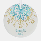 エレガント金ゴールドスノーフレーク友情モノグラムの名 ガラスオーナメント (裏面)