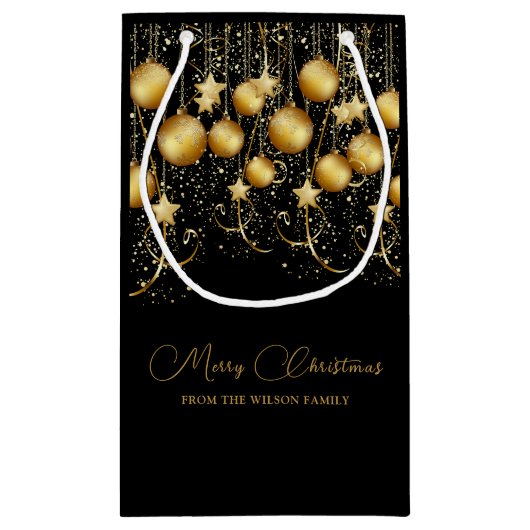 エレガント金ゴールドスパークルクリスマスパーティーバウブル スモールペーパーバッグ (裏面)