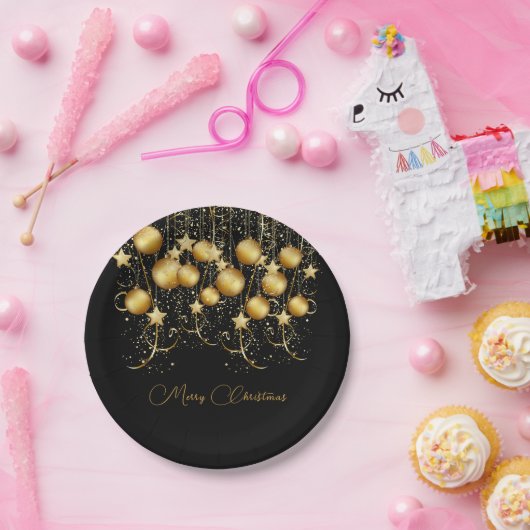 エレガント金ゴールドスパークルクリスマスパーティーバウブル ペーパープレート (パーティー)