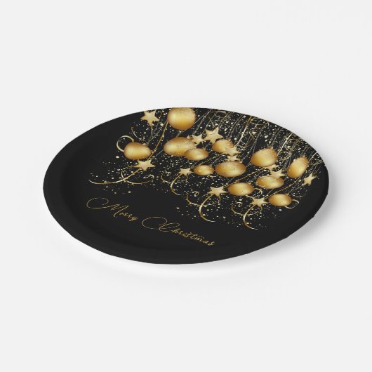 エレガント金ゴールドスパークルクリスマスパーティーバウブル ペーパープレート (アングル)
